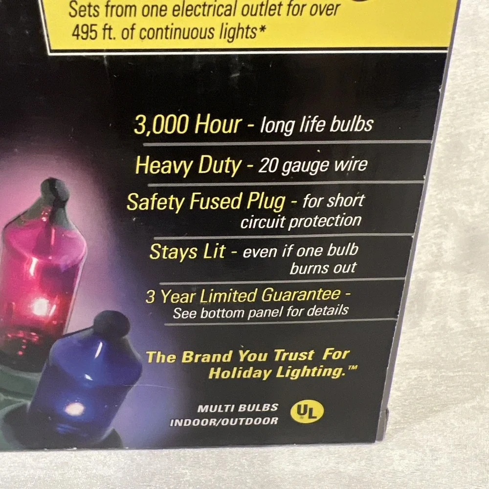 Vtg GE Pro-Line 200 Commercial Grade Mini Lights Multi Green Wire Stay Lit 82.9'